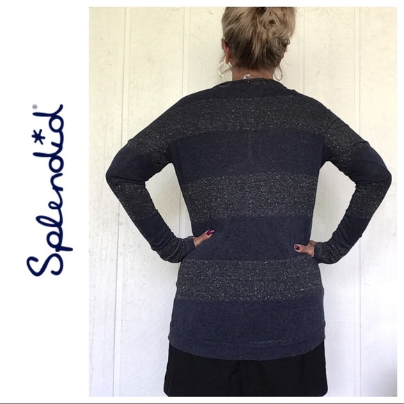 SPLENDID LONG SLEEVE LAYERING STRIPED BURNOUT TOP SMALL - Picture 4 of 8